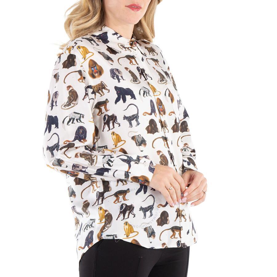 BURBERRY Ladies Optic White Juliette Animal Print Shirt Product Image