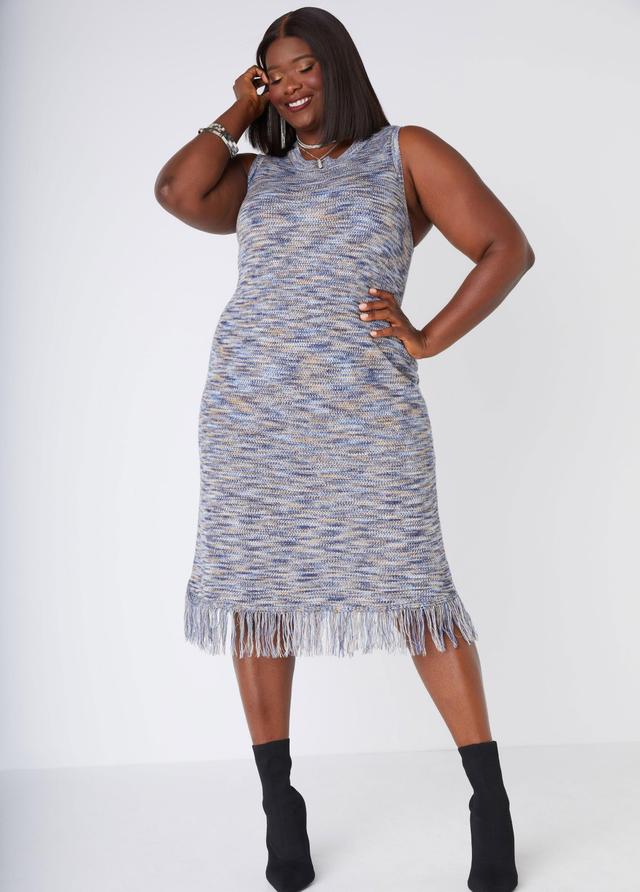 Plus Size Fringed Crocheted Sweater Dress Ashley Stewart Product Image