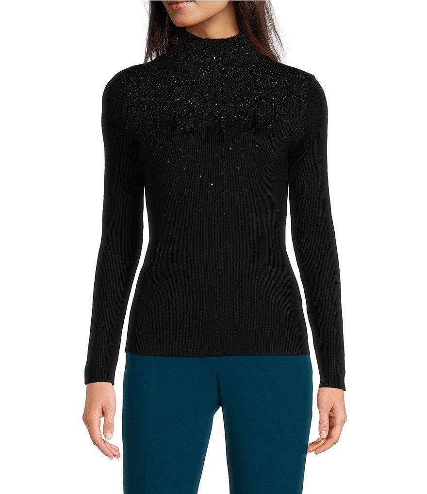 Calvin Klein Studded Mock Neck Long Sleeve Knit Top Product Image