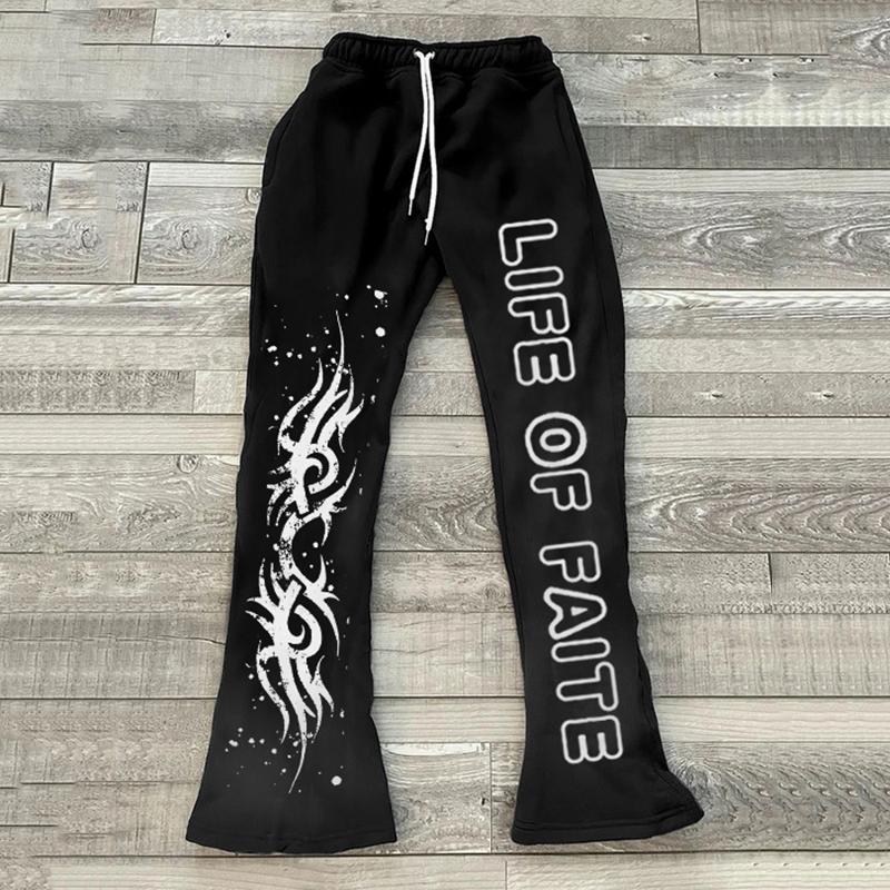 Artistic Vintage Life Of Faith Print Stylish Casual Flared Sweats Trousers Product Image