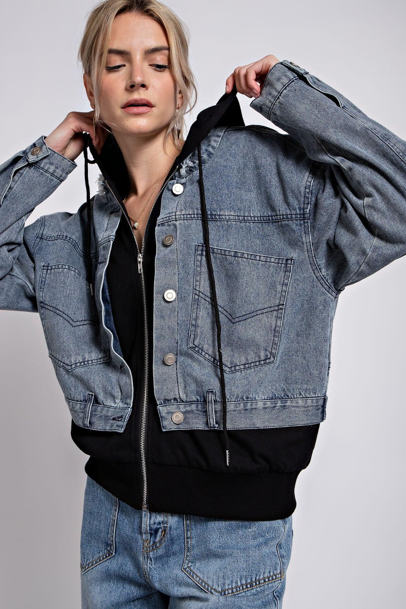 Washed Denim Hoodie Jacket Product Image