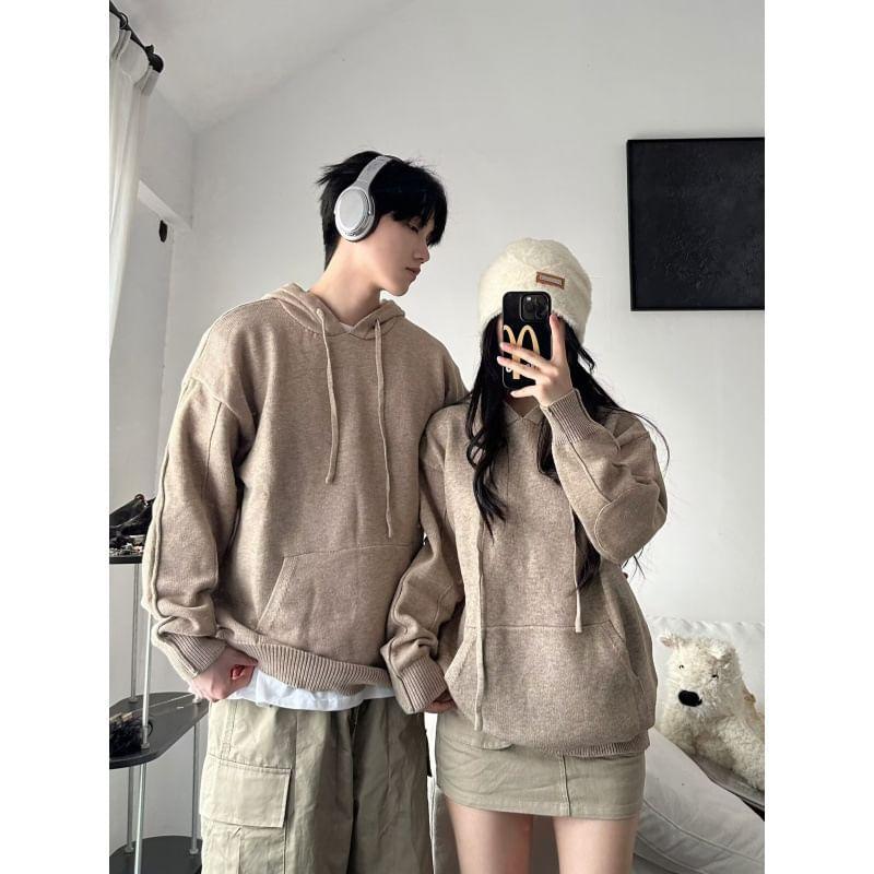 Couple Matching Melange Drawstring Hooded Sweater Product Image