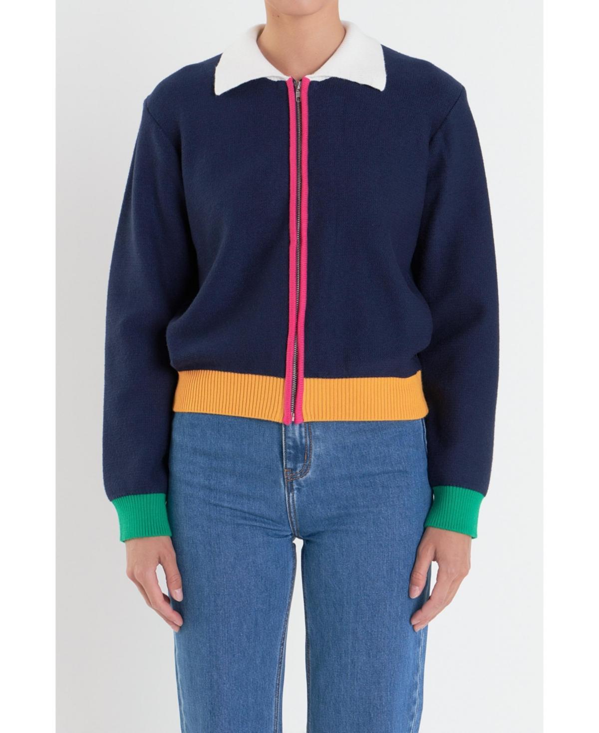 Women's Colorblock Zip Up Cardigan Product Image