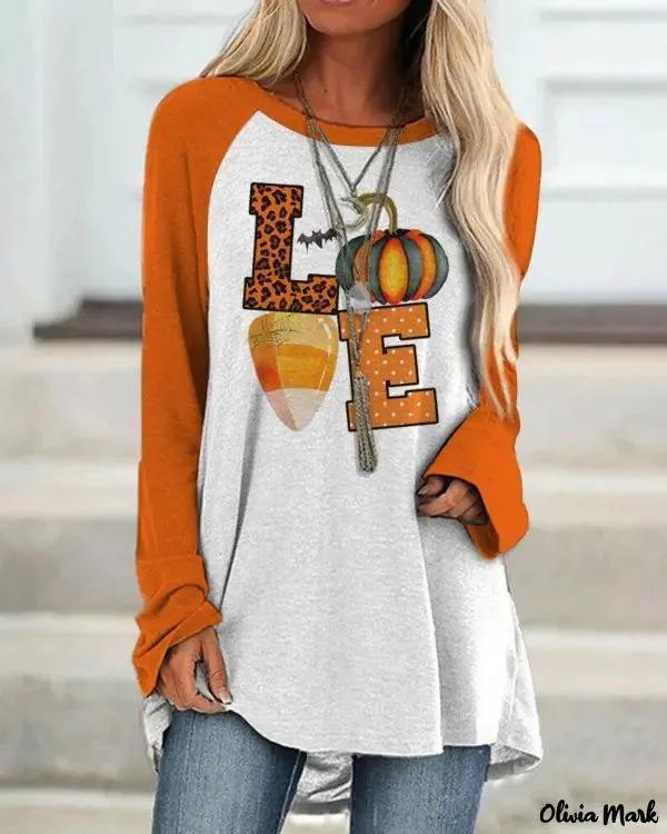 Olivia Mark – Halloween Pumpkin Print Long Sleeve Top Product Image