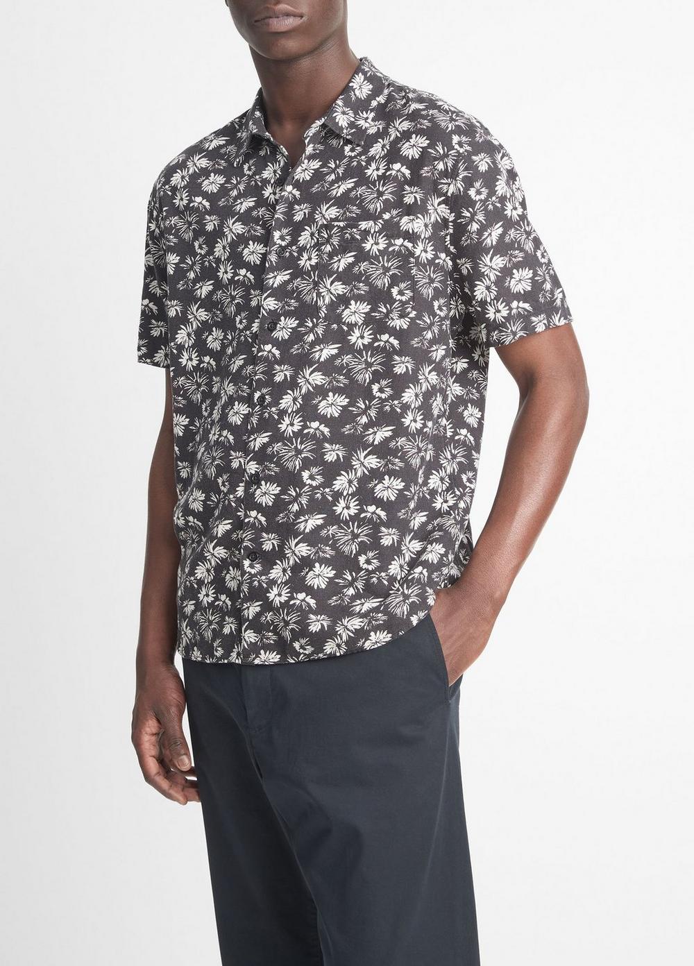 Firework Floral Linen-Blend Short-Sleeve Shirt Product Image