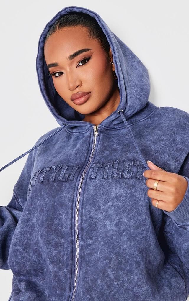 Shape Navy Embroidery Washed Zip Through Hoodie Product Image