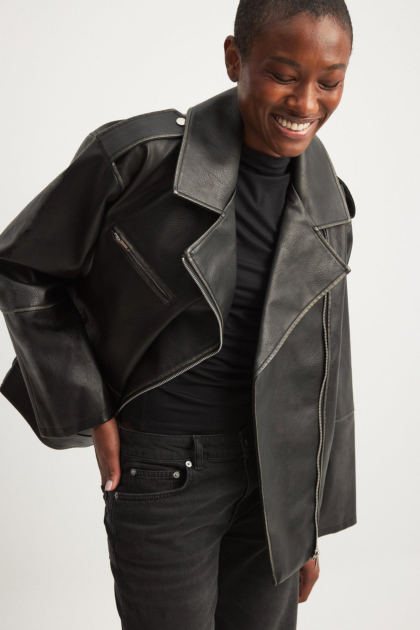 Washed Out Pu Biker Jacket Product Image