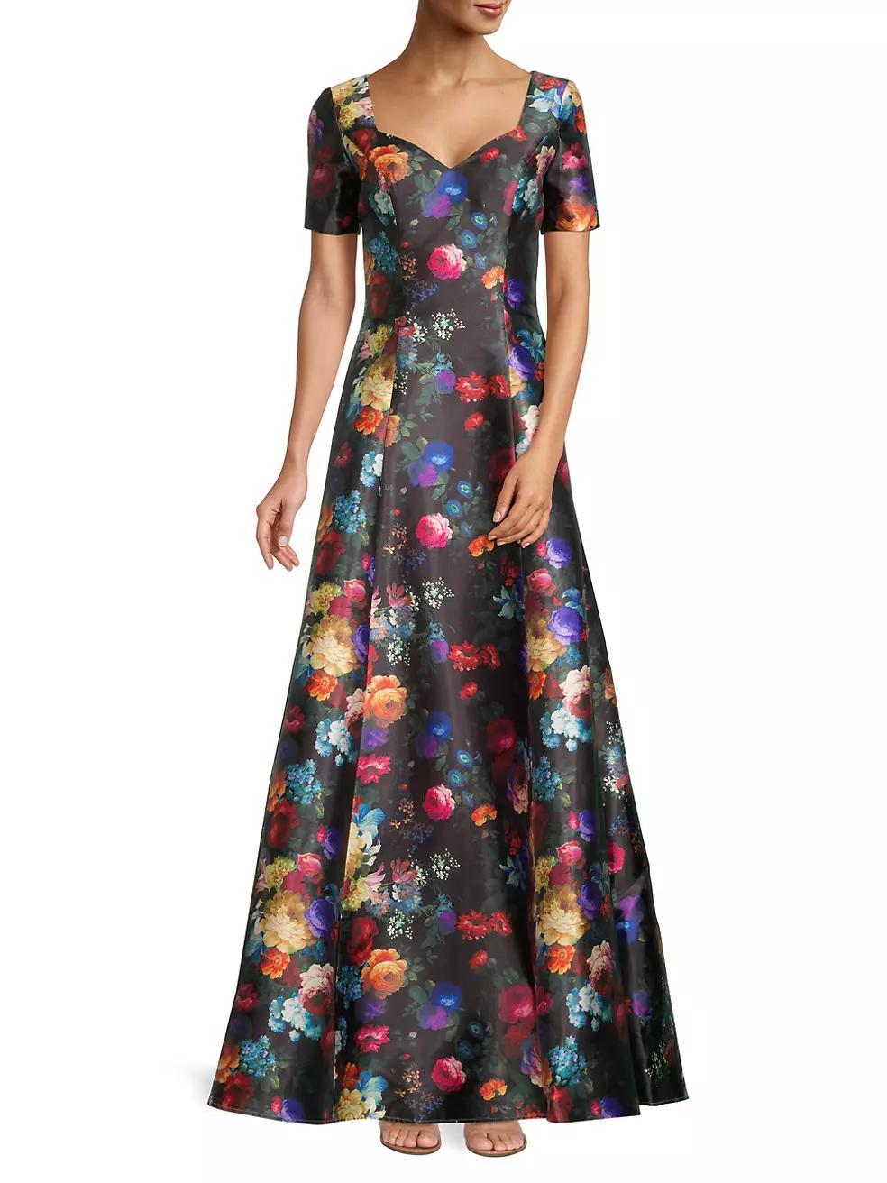 Floral Print Satin Gown Product Image