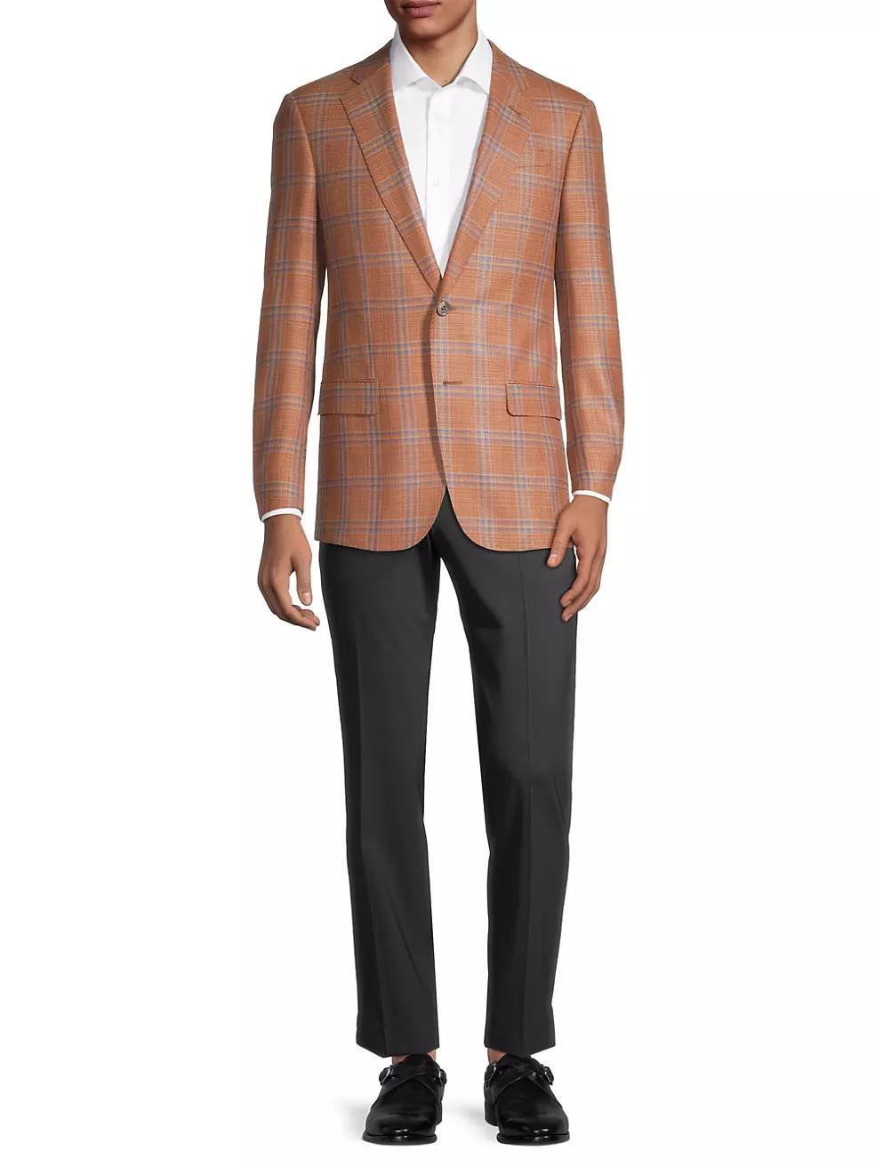 Textured Plaid Two-Button Wool Blazer Product Image