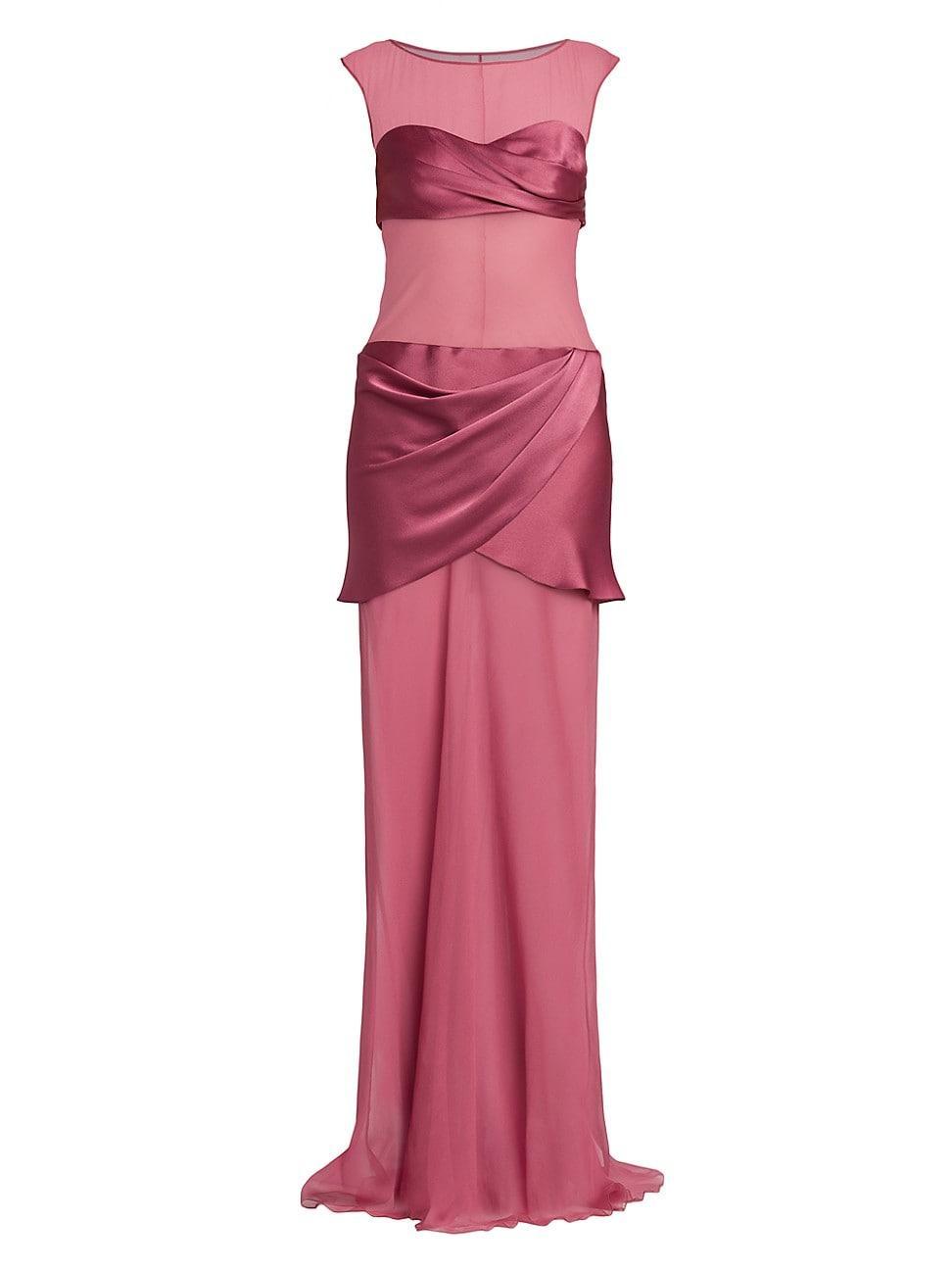 Womens Layered Chiffon & Charmeuse Gown Product Image