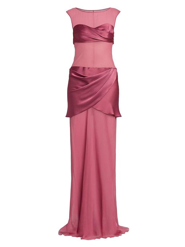 Womens Layered Chiffon & Charmeuse Gown Product Image