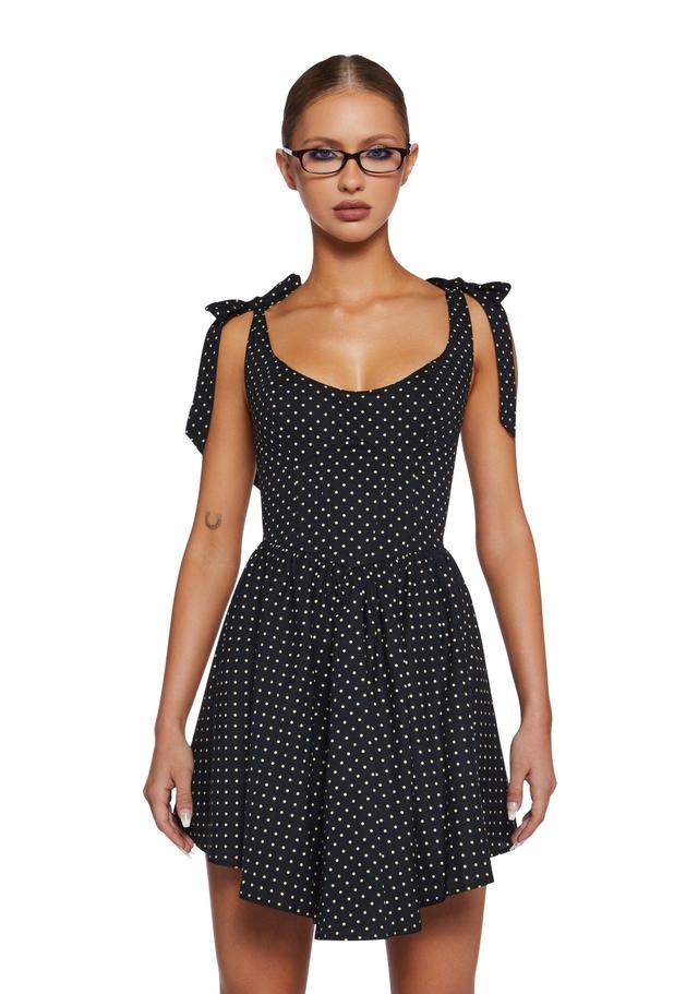 Womens Office Wear Polka Dot Mini Lace Up Dress - Multi Product Image