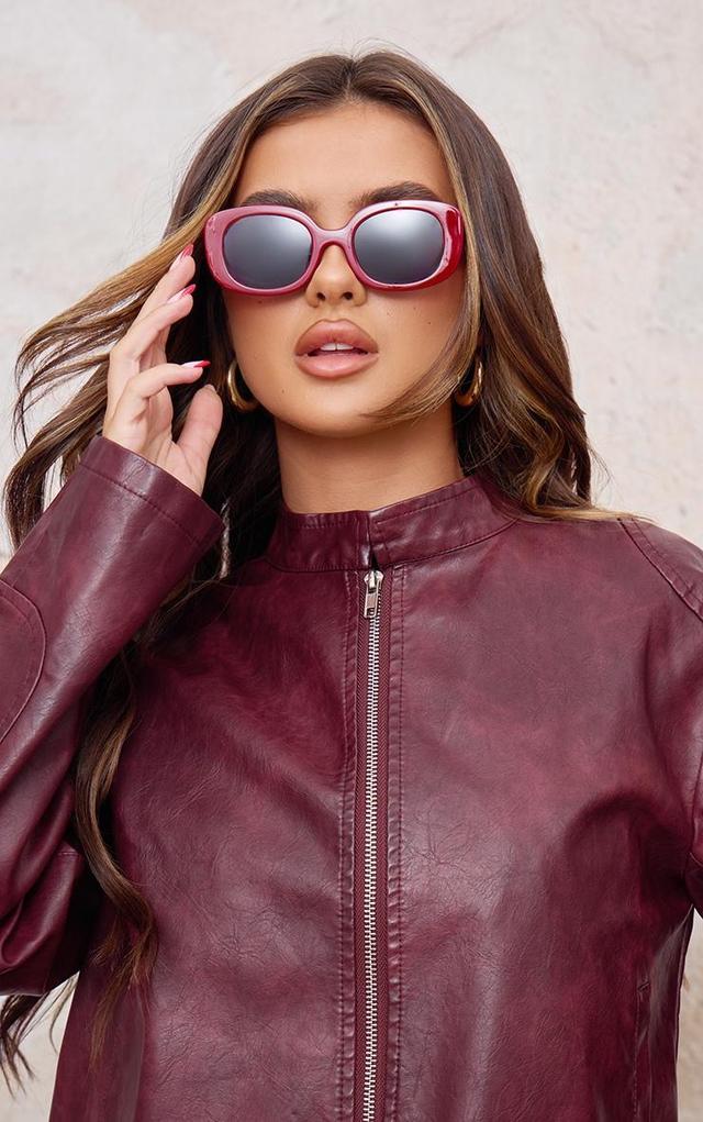 Burgundy Chunky Frame Round Sunglasses Product Image