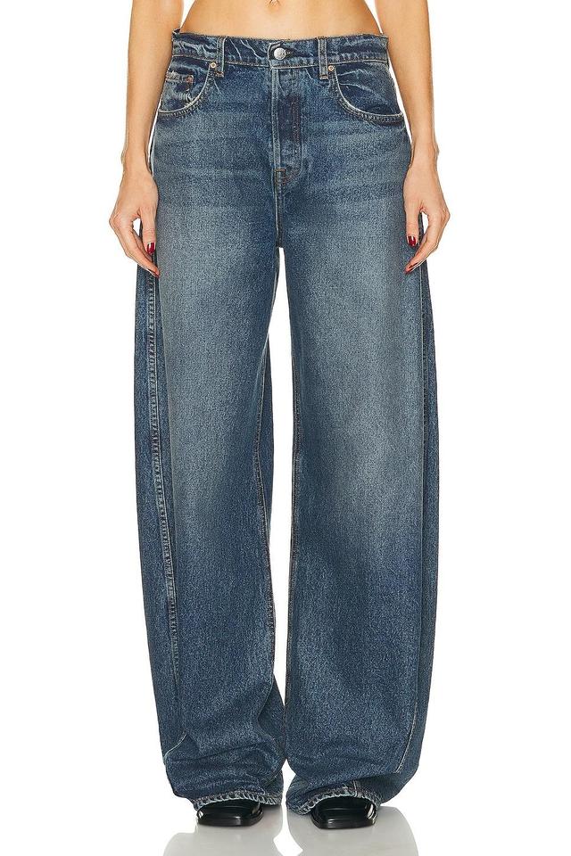 GRLFRND Paola Barrel Leg Jean in Austin - Blue. Size 28 (also in ). Product Image