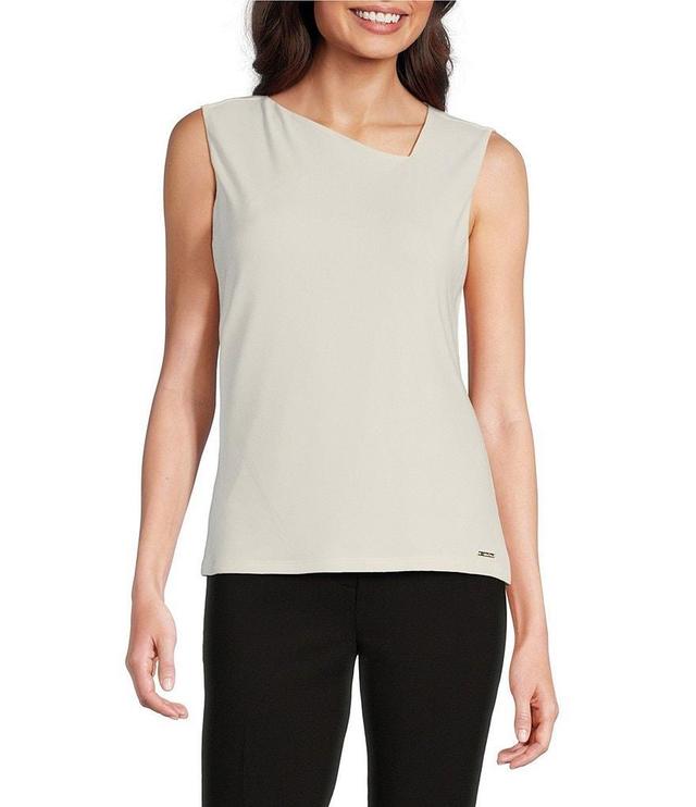 Calvin Klein Pebble Crepe Sleeveless Asymmetrical Neck Top Product Image