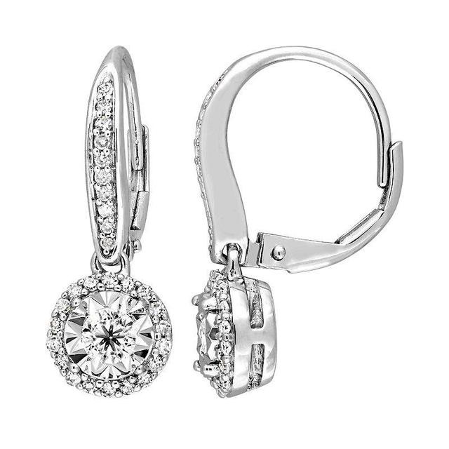 Stella Grace Sterling Silver 1/2 Carat T.W. Diamond Halo Drop Earrings, Womens, White Product Image