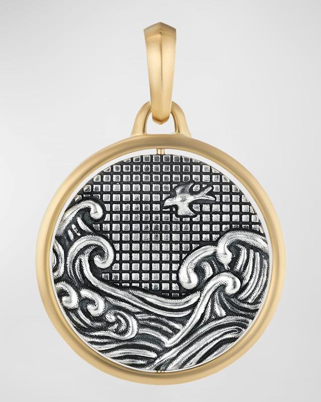 Mens Water and Fire Duality Amulet in Sterling Silver with 18K Yellow Gold, 30MM Product Image