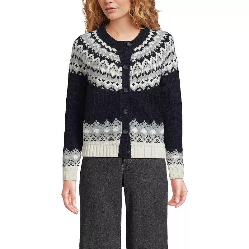 Womens Lands End Lofty Fair Isle Cardigan Sweater, Womens Product Image