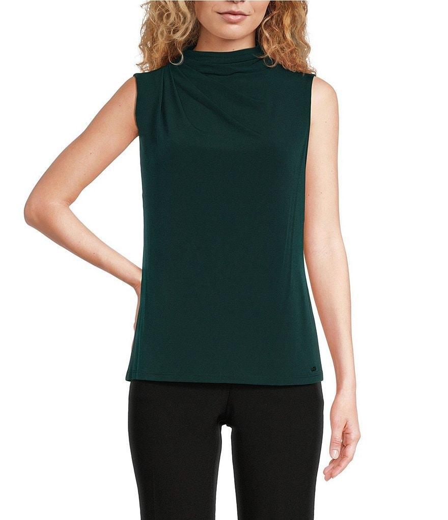 Calvin Klein Asymmetrical Draped Mock Neck Sleeveless Top Product Image