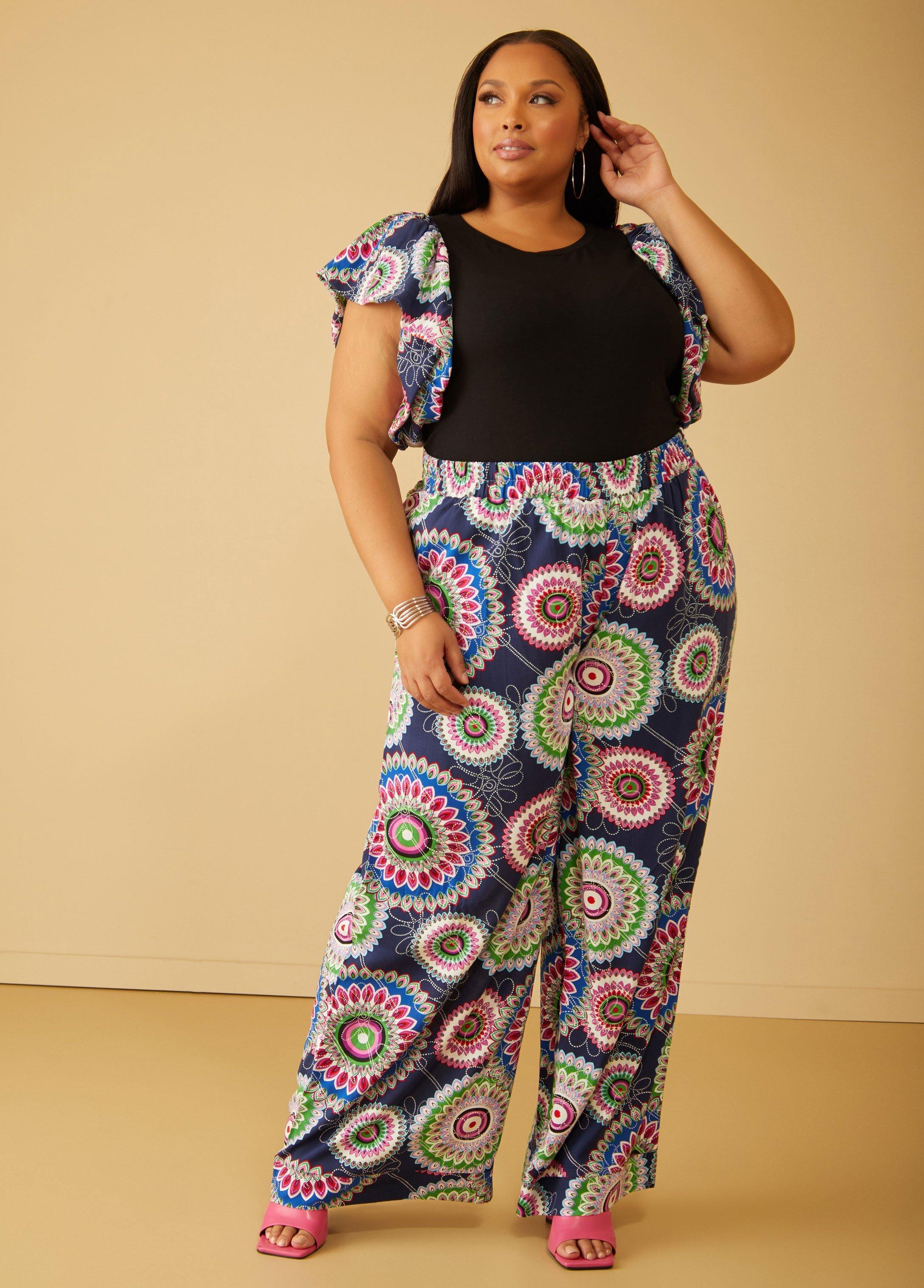 Printed High Rise Wide Leg Pants Product Image