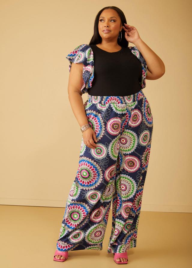 Plus Size Printed High Rise Wide Leg Pants Ashley Stewart Product Image