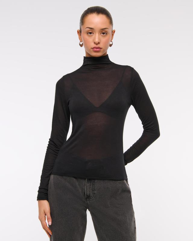 Long-Sleeve Grown-On Mockneck Top Product Image