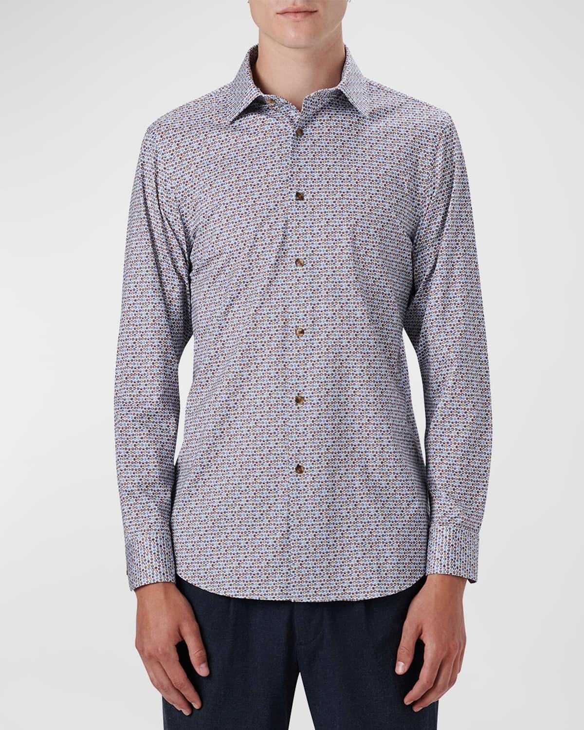 Bugatchi Men's Geometric-Print Performance Knit Sport Shirt - Size: 2X-LARGE - MOCHA Product Image