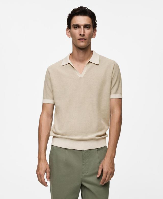 Mango Mens Contrasting Trims Structured Polo Shirt - Light Product Image