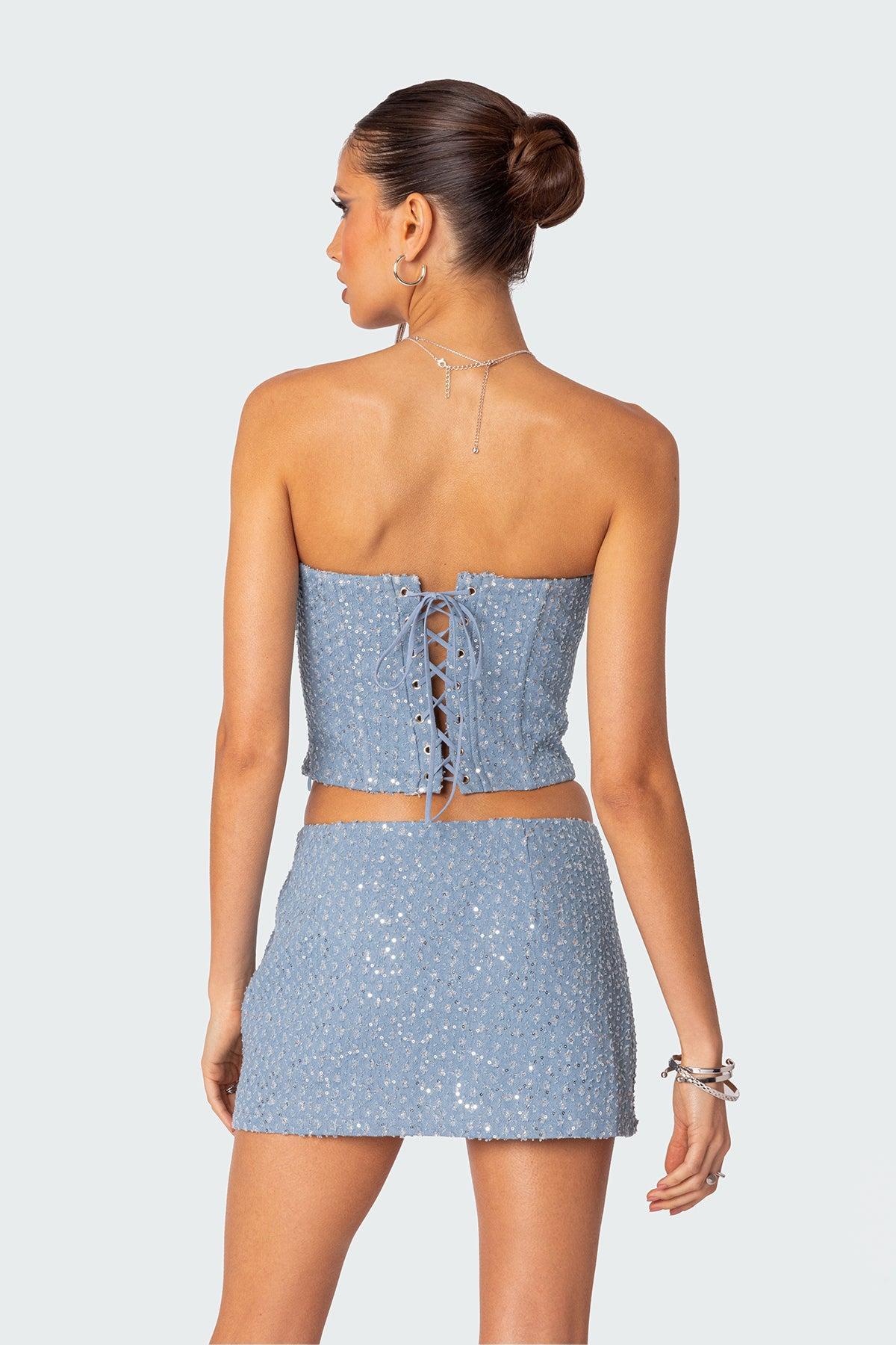 Icing sequined denim corset Product Image