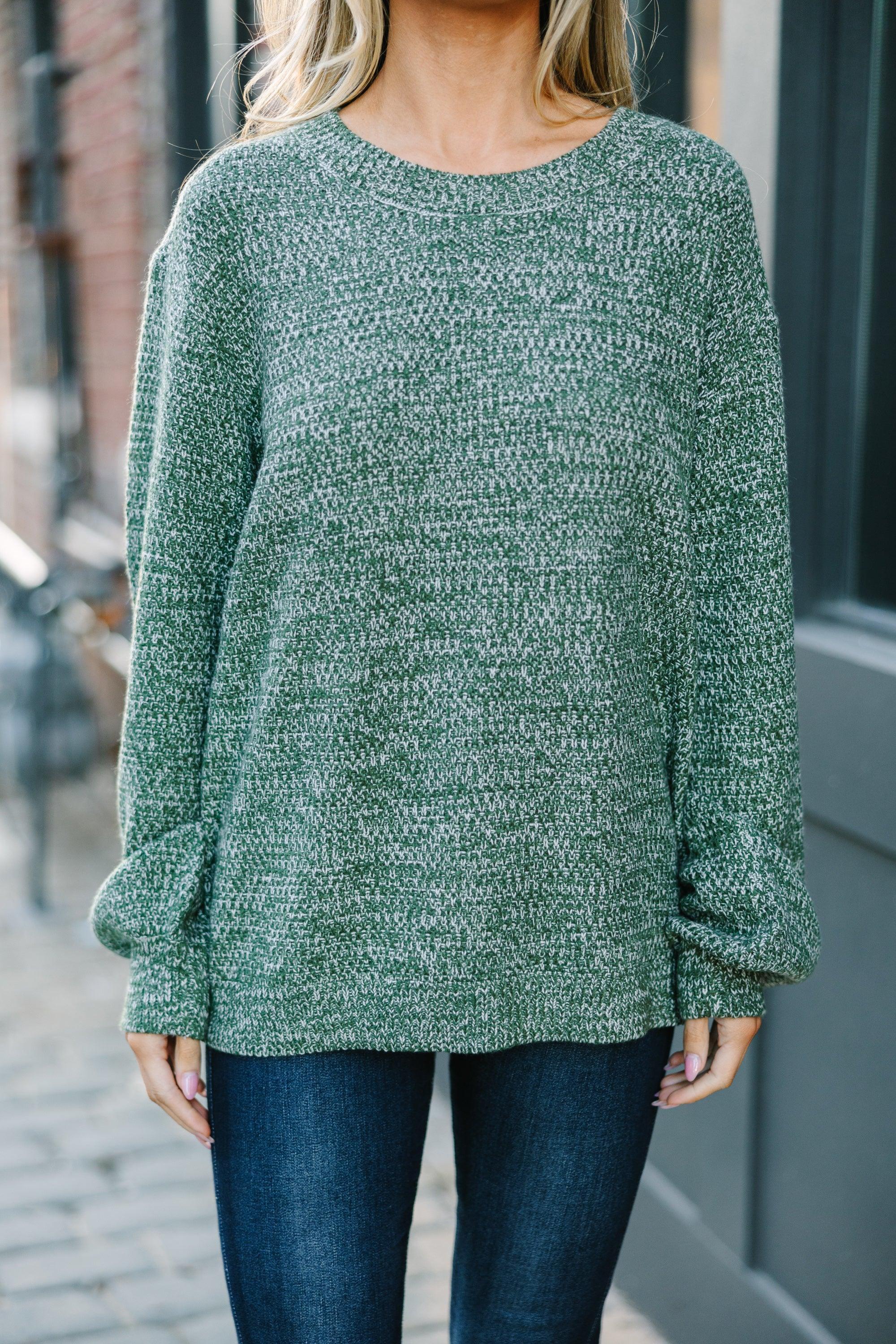 The Slouchy Olive Green Bubble Sleeve Sweater Female Product Image