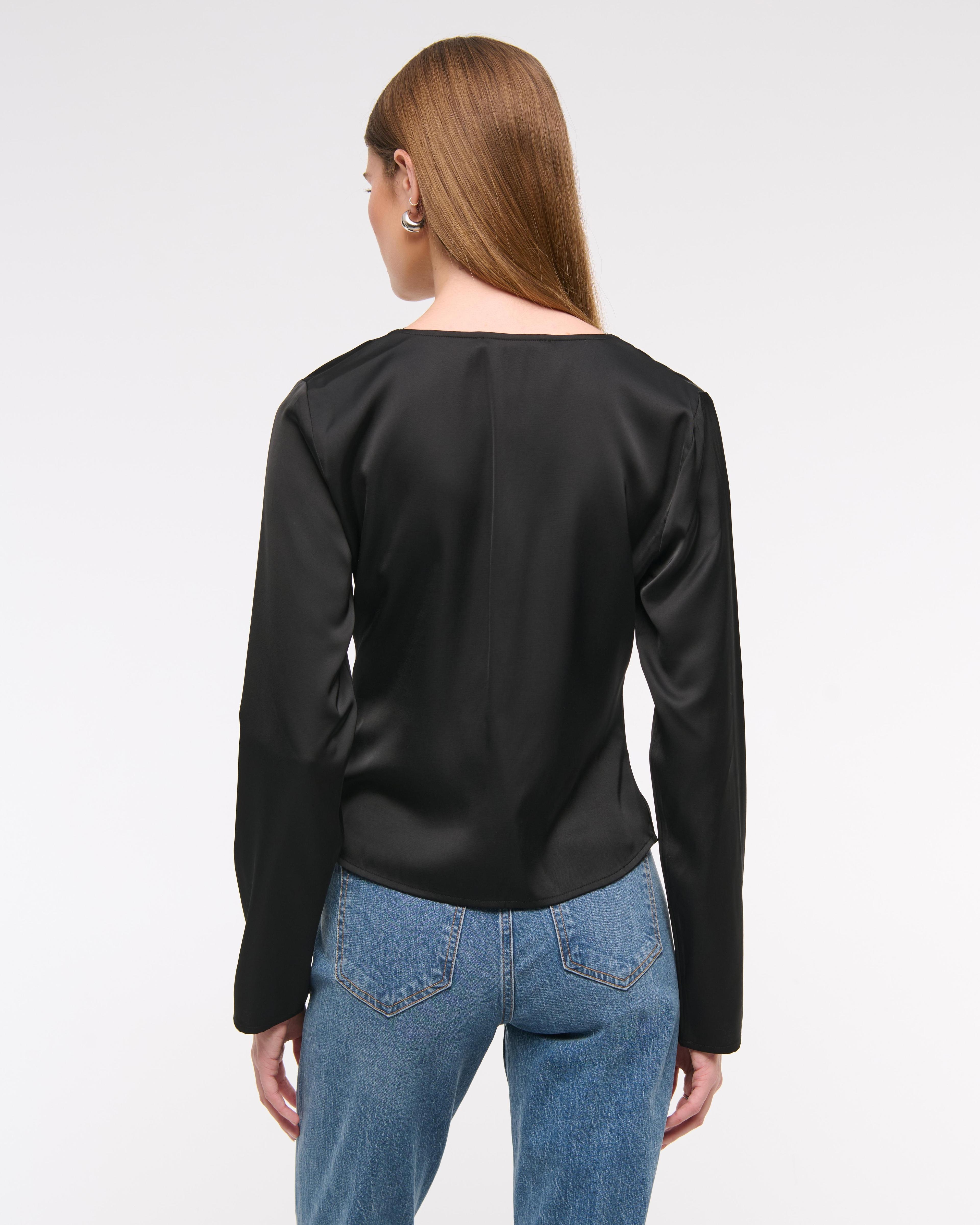 Long-Sleeve Lace-Trim Tie-Front Top Product Image