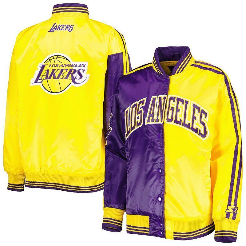 Womens Starter /Gold Los Angeles Lakers Split Colorblock Satin Full-Snap Varsity Jacket Product Image