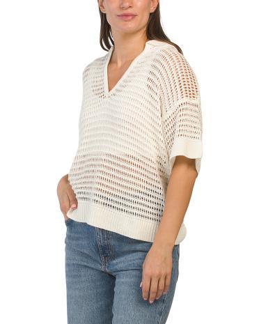 Collared Open Knit Sweater for Women | Cotton/Acrylic/Tencel Product Image