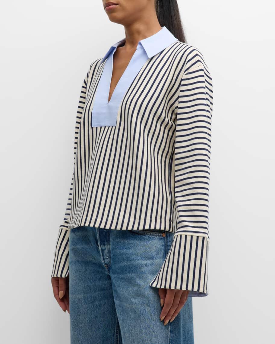 Whitney Rugby Stripe Collared V-Neck Top Product Image