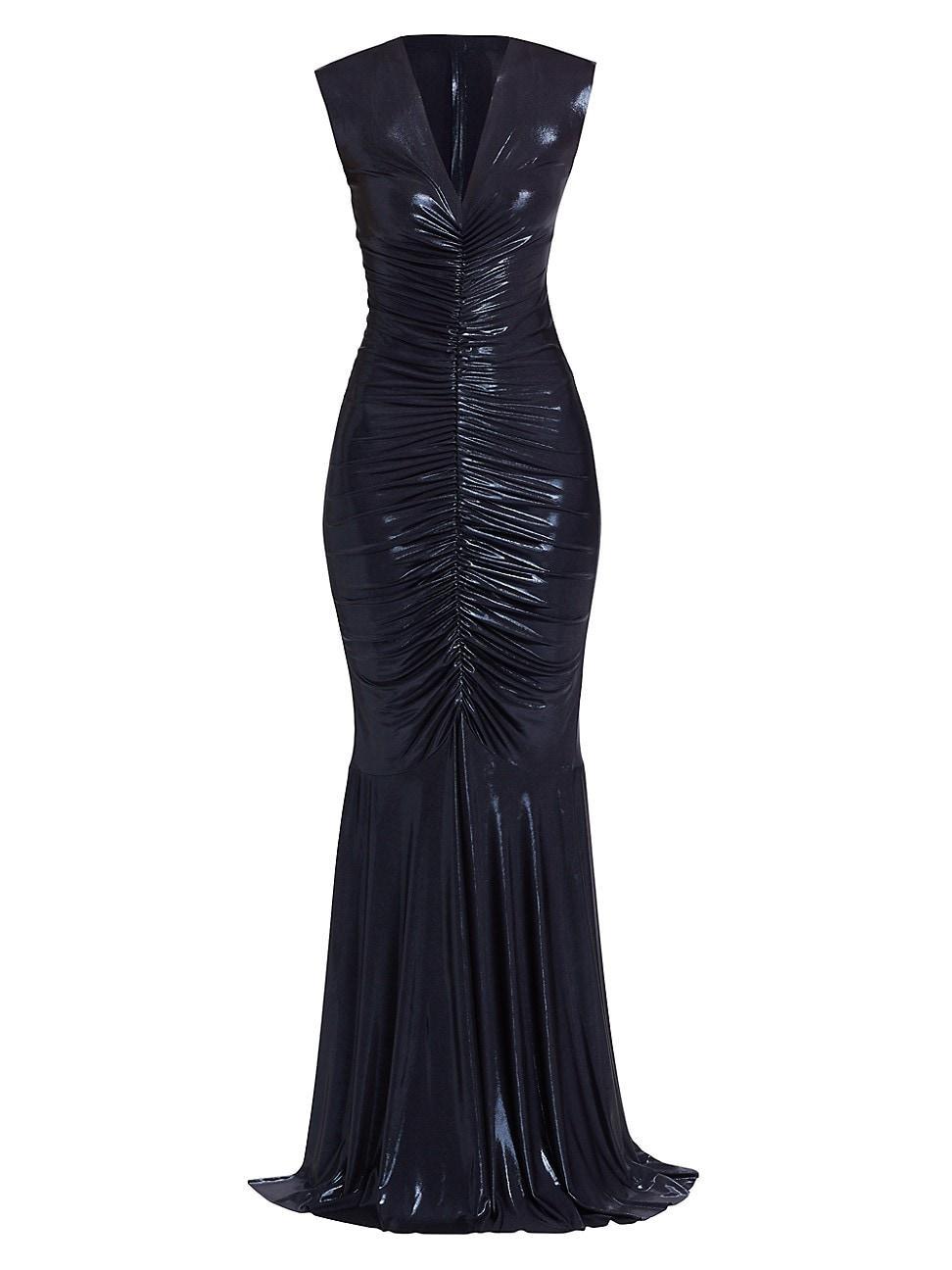 Womens Lam V-Neck Shirred Fishtail Gown Product Image