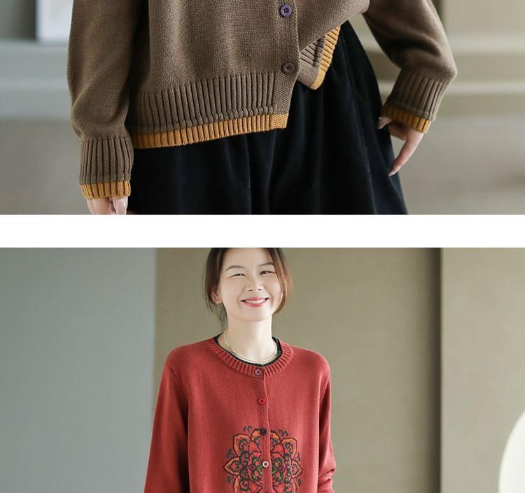 Round Neck Mandala Patterned Mock Two Piece Cardigan Product Image