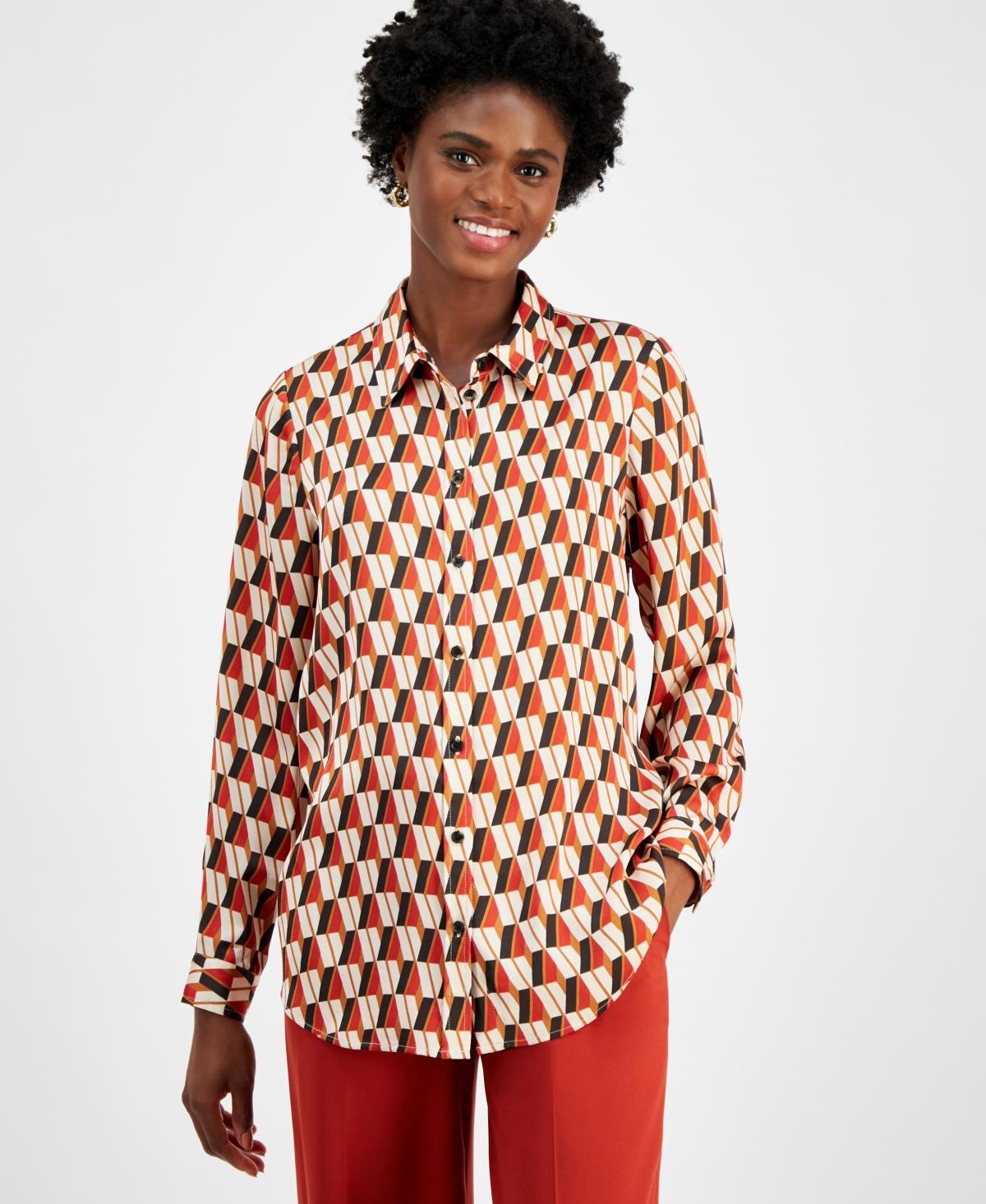 Tahari Asl Womens Printed Satin Button-Front Blouse Product Image