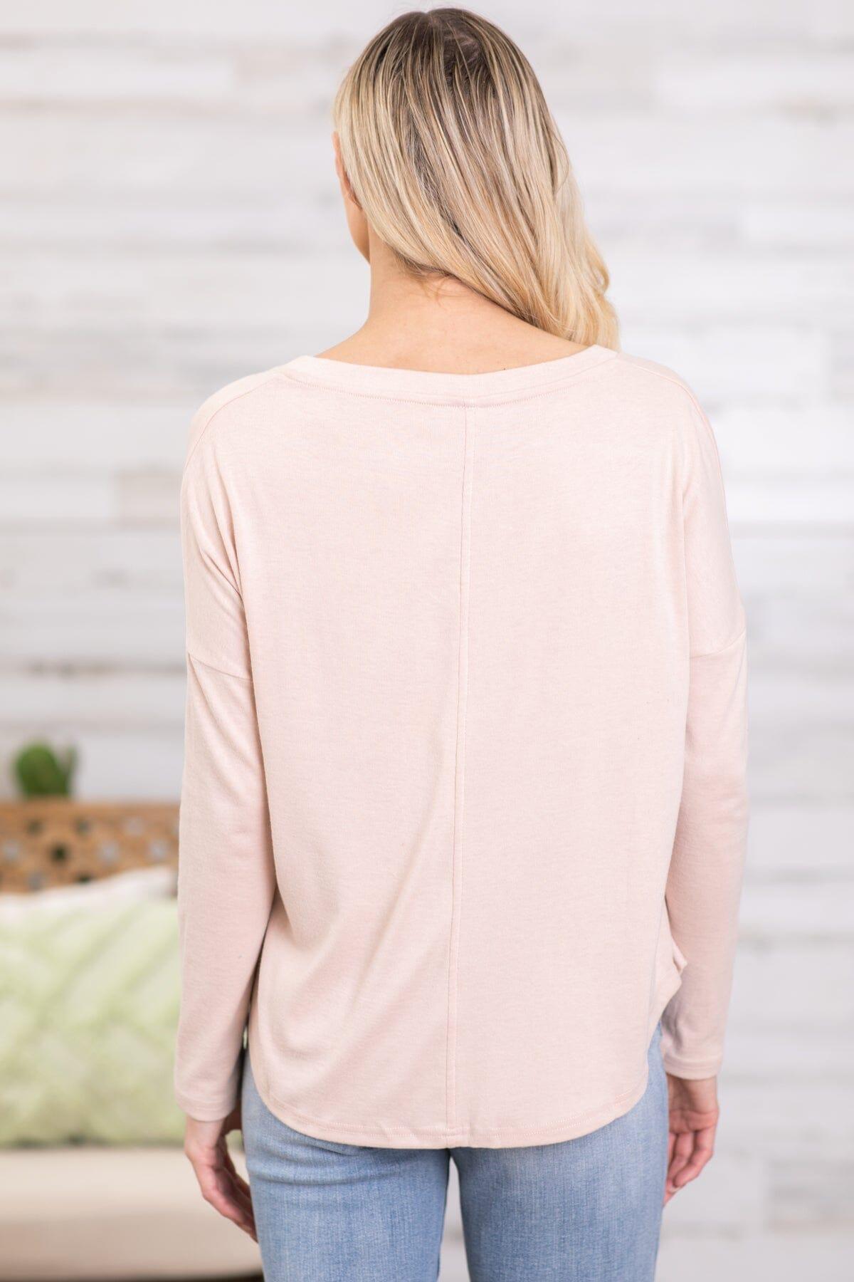 Beige V-Neck Long Sleeve Top Product Image