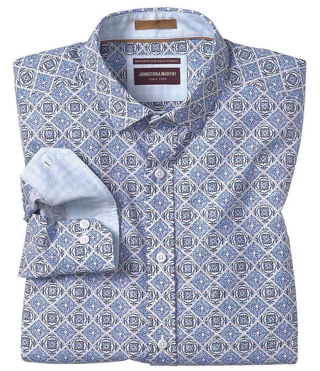 Johnston & Murphy Mosaic Tile Print Long Sleeve Woven Shirt Product Image