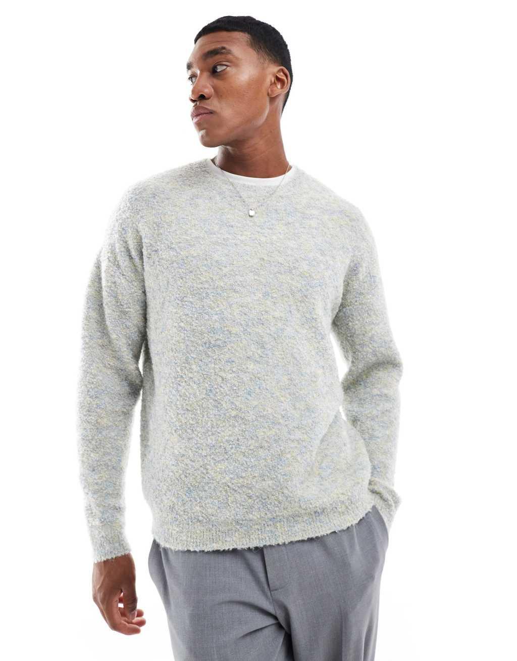 ASOS DESIGN relaxed knitted crew neck sweater in blue space dye Product Image