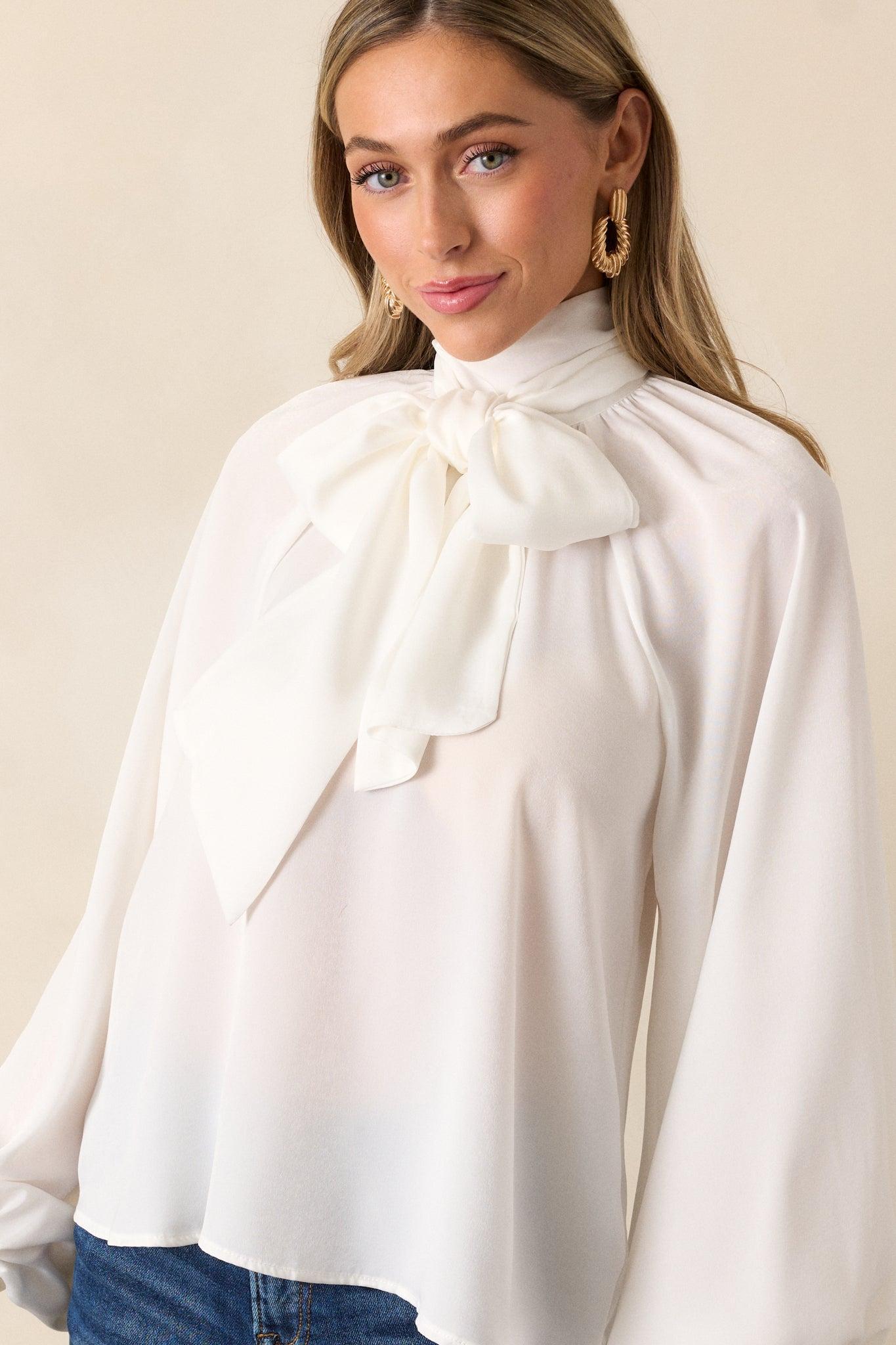 World Class White Bow Tie Blouse Product Image