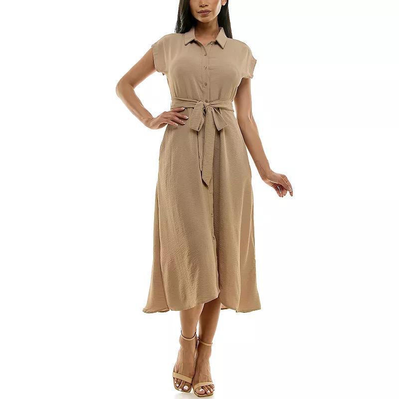 Womens Nina Leonard Cap Sleeve Collard Button Dress Product Image