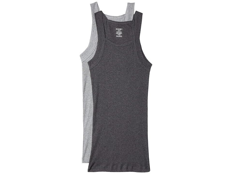 2(X)IST 2-Pack ESSENTIAL Square-Cut Tank (Charcoal Heather/Grey Heather) Men's Underwear Product Image