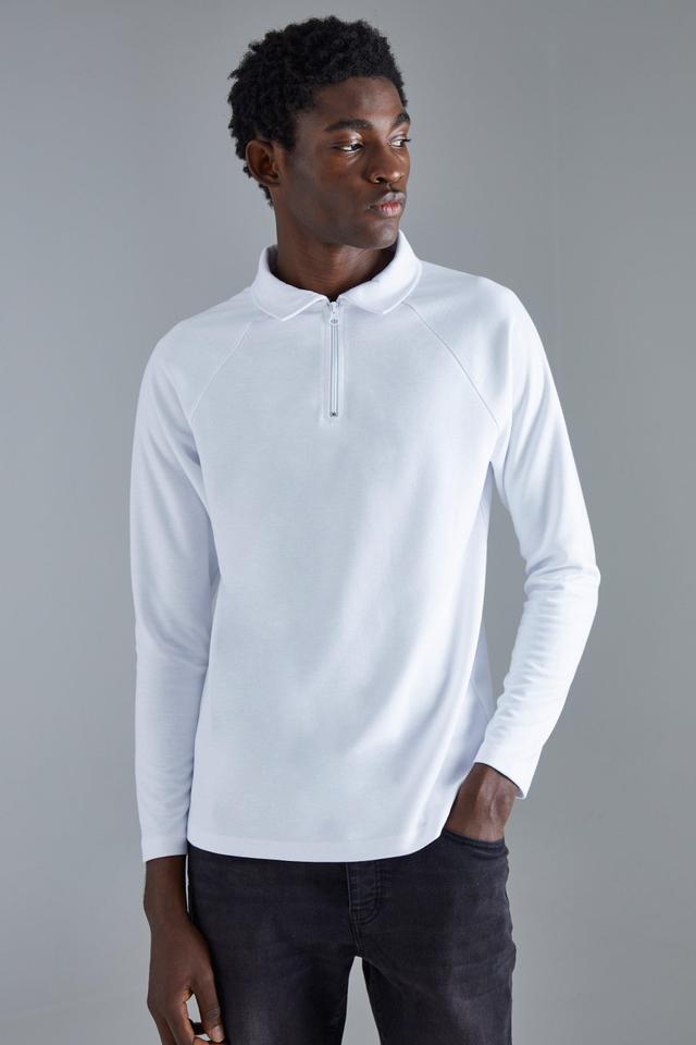 Slim Raglan Long Sleeve Interlock Polo | boohooMAN USA Product Image