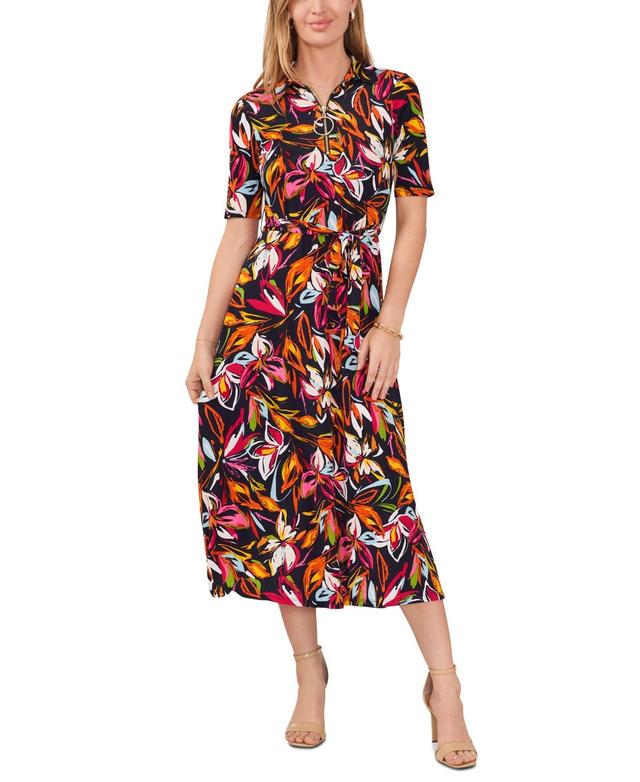 Women's Printed Front-Zip Collared Midi Dress Product Image