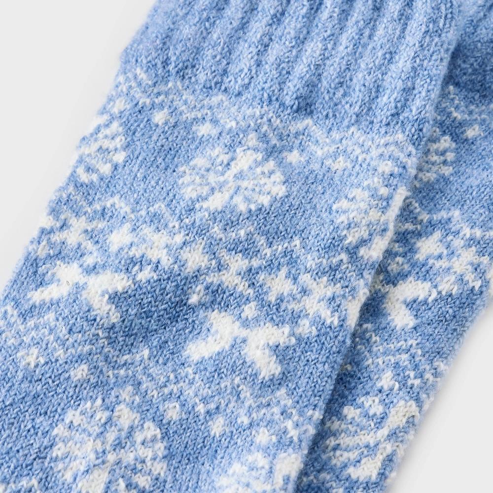 Women's Cozy Knit Fair Isle Bow Crew Socks - A New Day™ Blue 4-10 Product Image