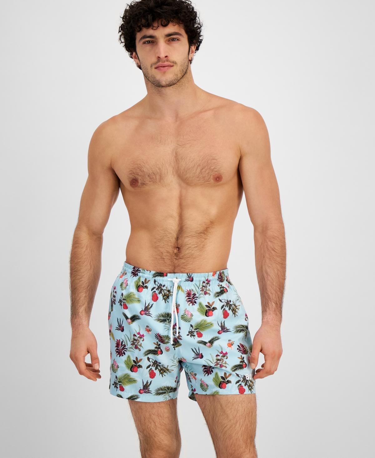 Boss by Hugo Boss Mens 5 Piranha Tropical Print Drawstring Swim Trunks Product Image