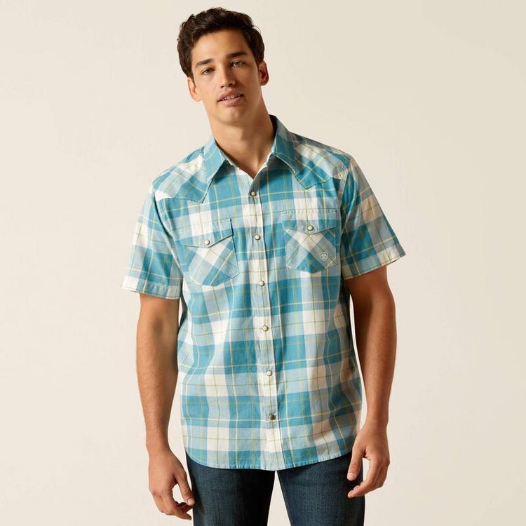 Ariat® Men's S/S Harry Gasoline Plaid Retro Fit Snap Shirt Product Image