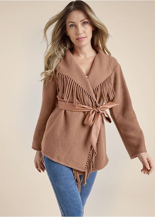 Belted Fringe Lightweight Coat Product Image