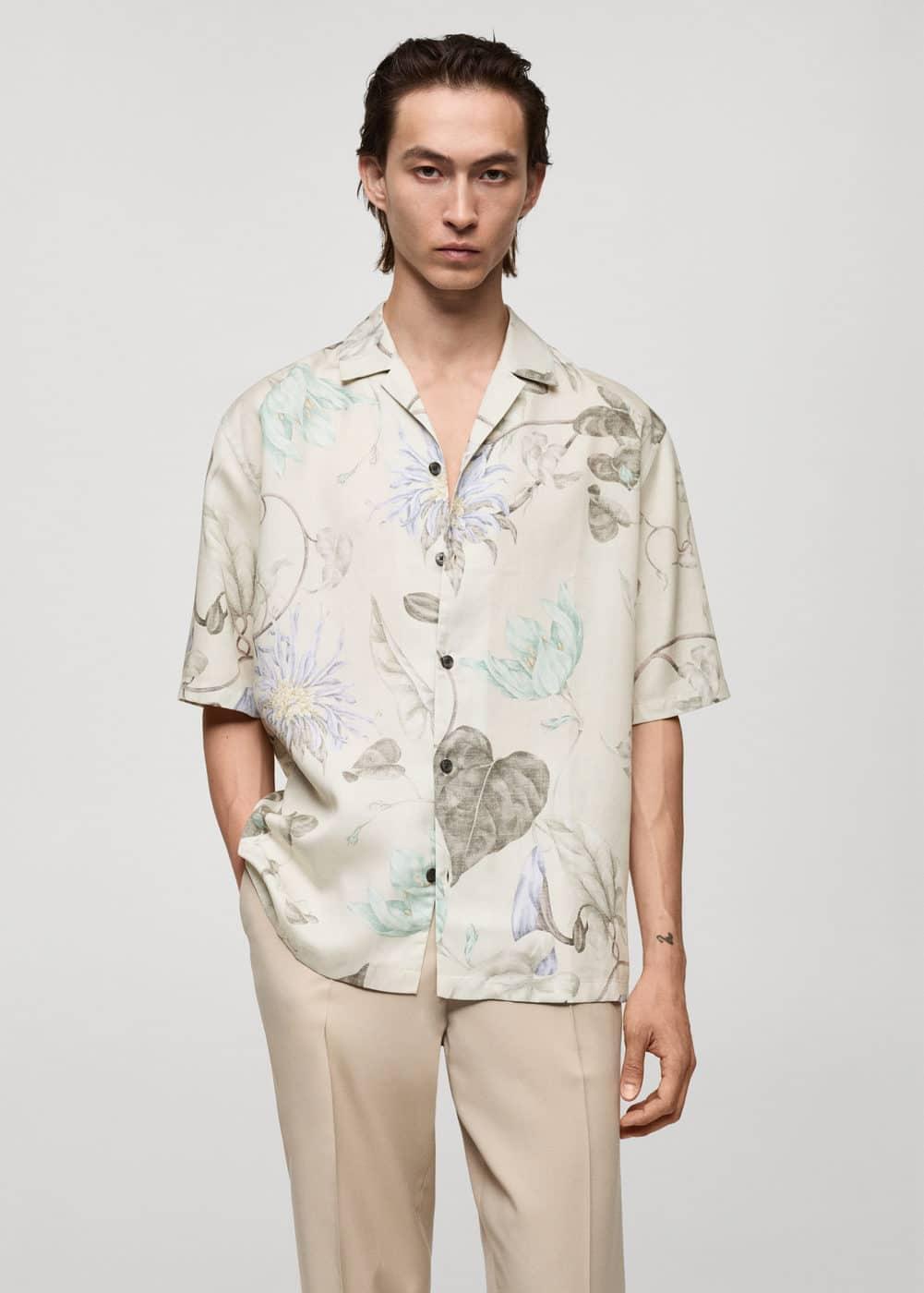 MANGO MAN - 100% Tencel floral-print shirt greyMen Product Image